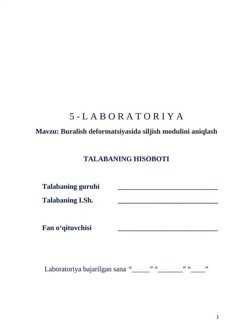 Buralish deformatsiyasida siljish modulini aniqlash