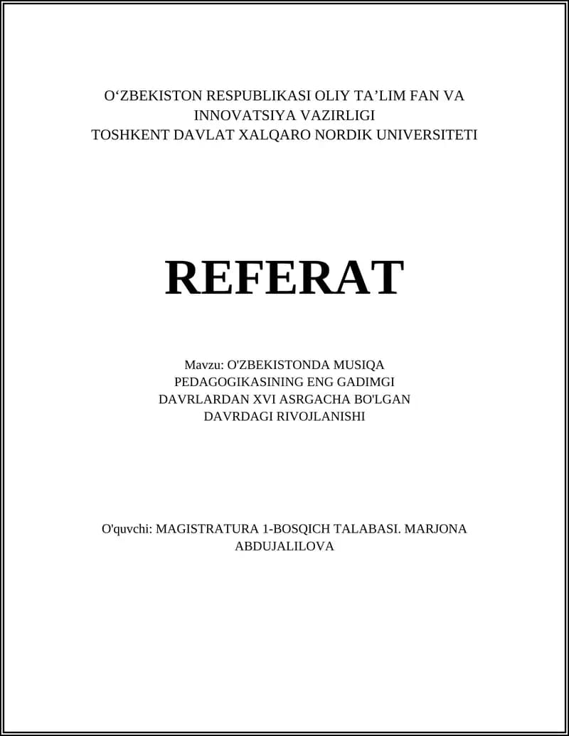 O'ZBEKISTONDA MUSIQA PEDAGOGIKASINING TARIXI