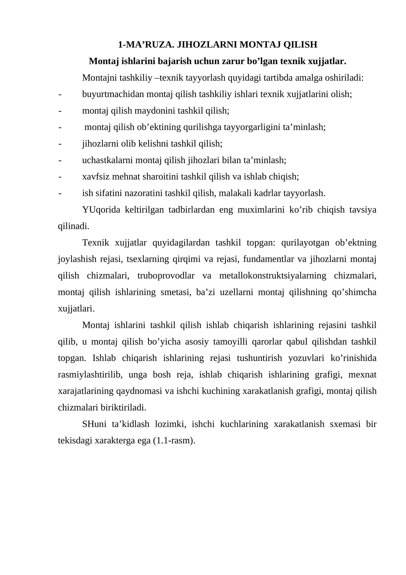 JIHОZLАRNI MОNTАJ QILISH