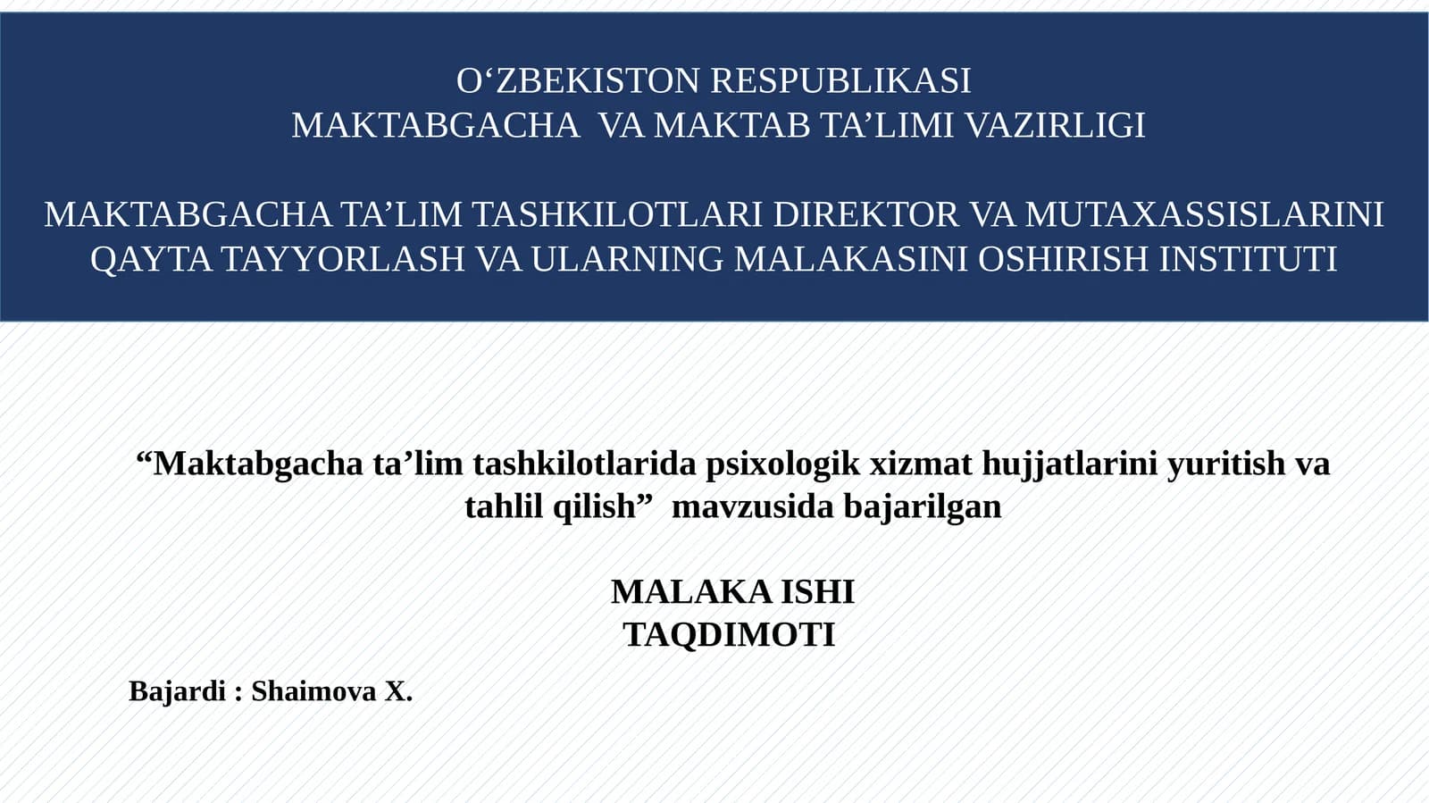 "Maktabgacha ta’lim tashkilotlarida psixologik xizmat hujjatlarini yuritish va tahlil qilish"