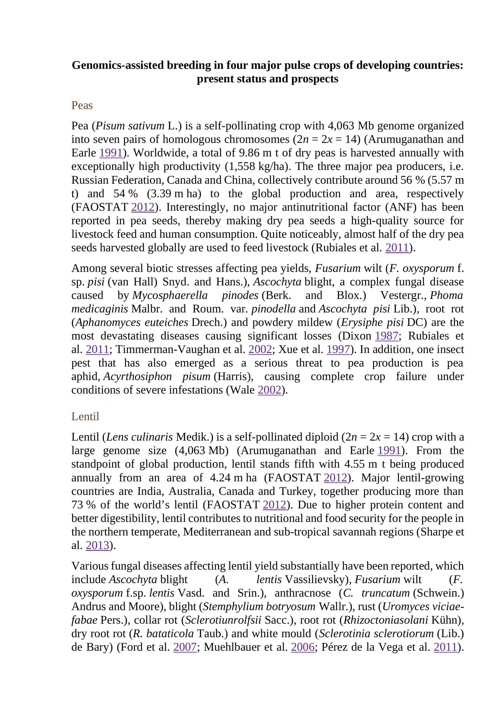 Genomics-assisted breeding in four major pulse crops of developing countries: present status and prospects
