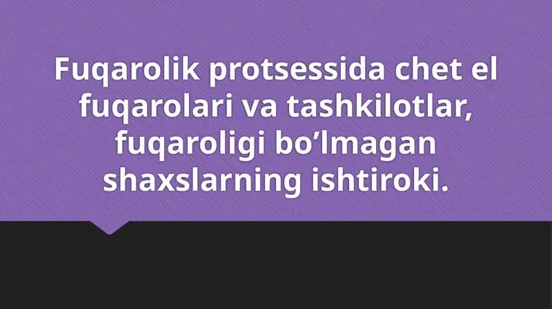 Chet elfuqarolarining vatashkilotlarining fuqarolik protsessual huquqlari