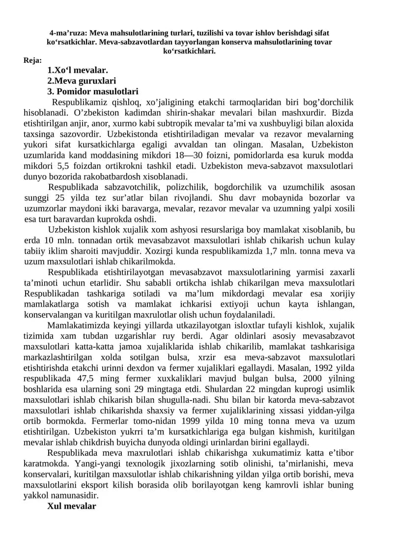 Meva Mahsulotlari