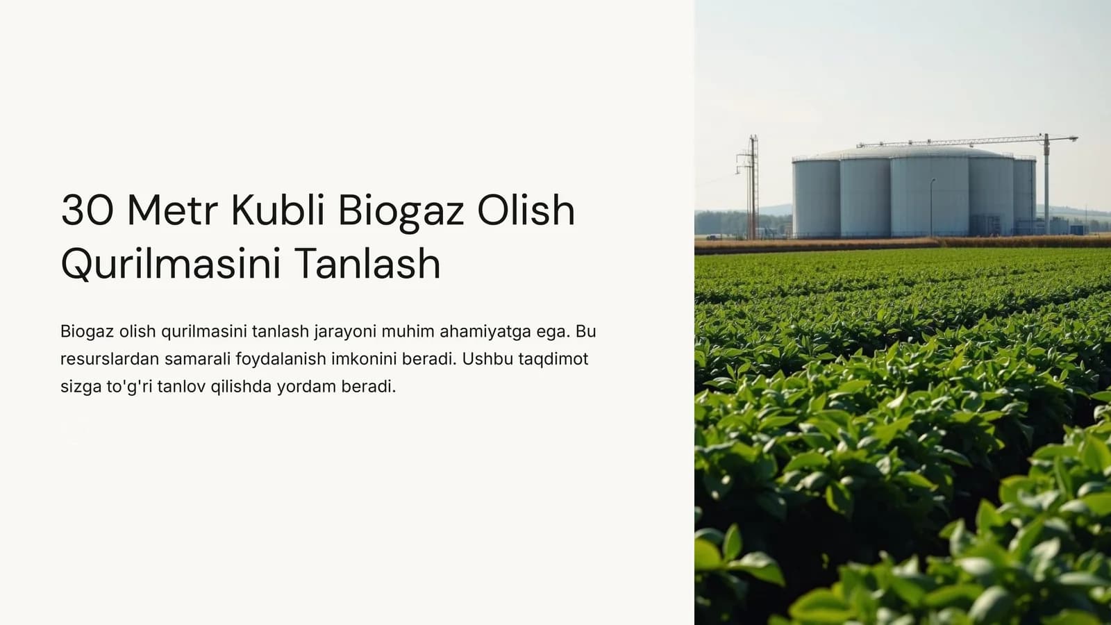 30 Metr Kubli Biogaz Olish Qurilmasini Tanlash