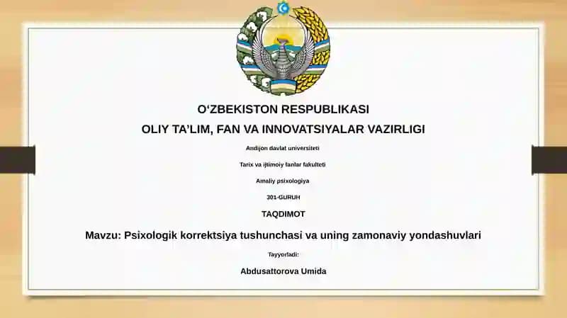 Psixologik korrektsiya tushunchasi va uning zamonaviy yondashuvlari