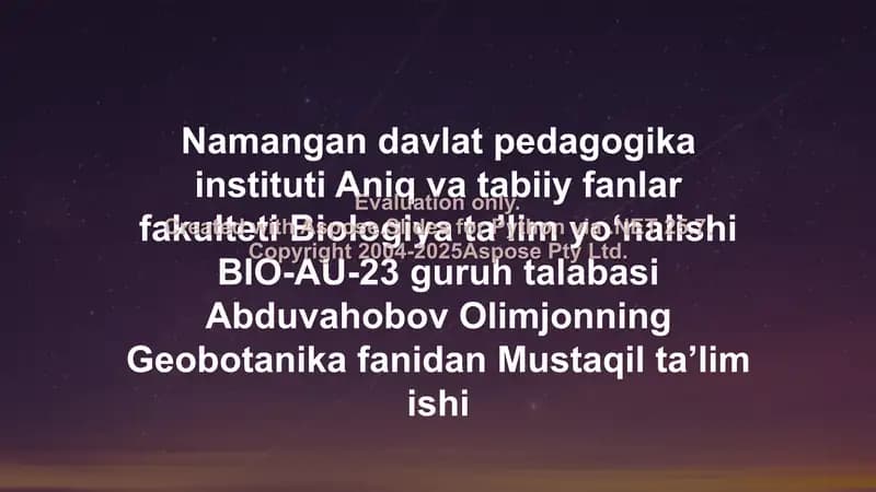 Fitotsenozlar va Yerostki Qismi