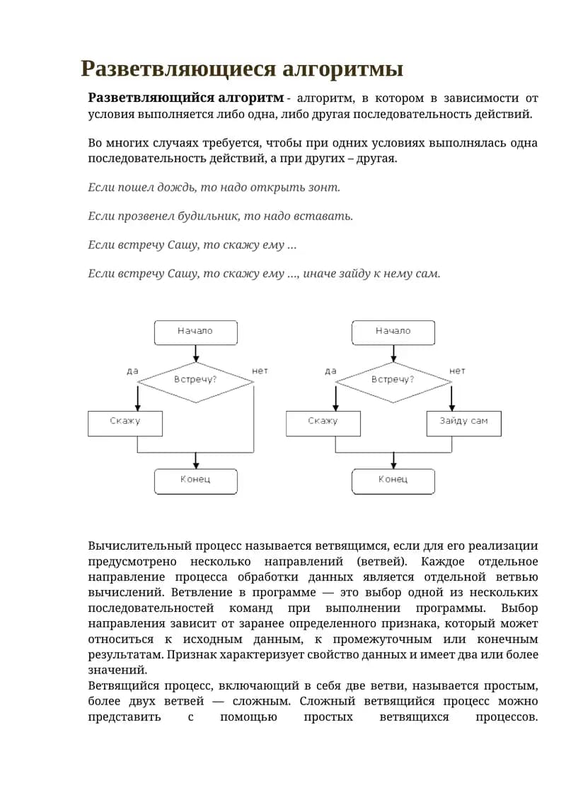 Разветвляющиеся алгоритмы