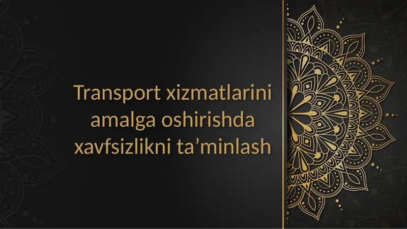 Transport xizmatlarini amalga oshirishda xavfsizlikni ta’minlash