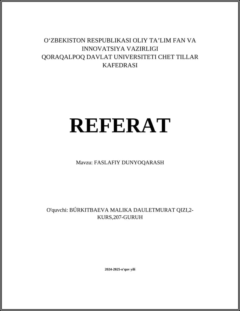 FASLAFIY DUNYOQARASH