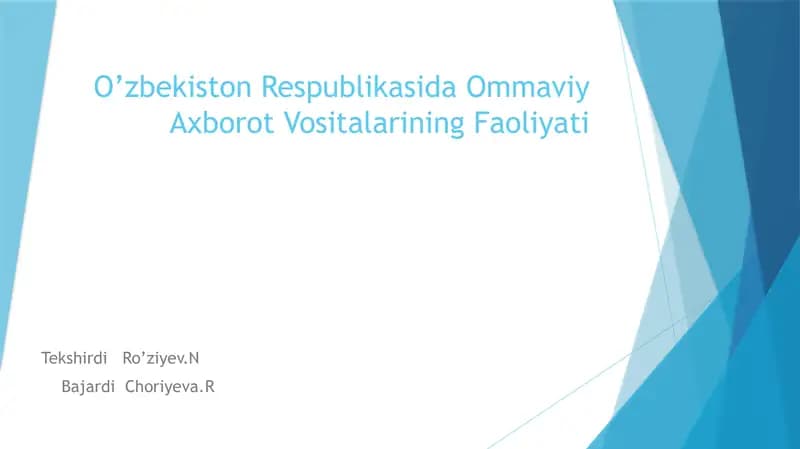 O’zbekiston Respublikasida Ommaviy Axborot Vositalarining Faoliyati