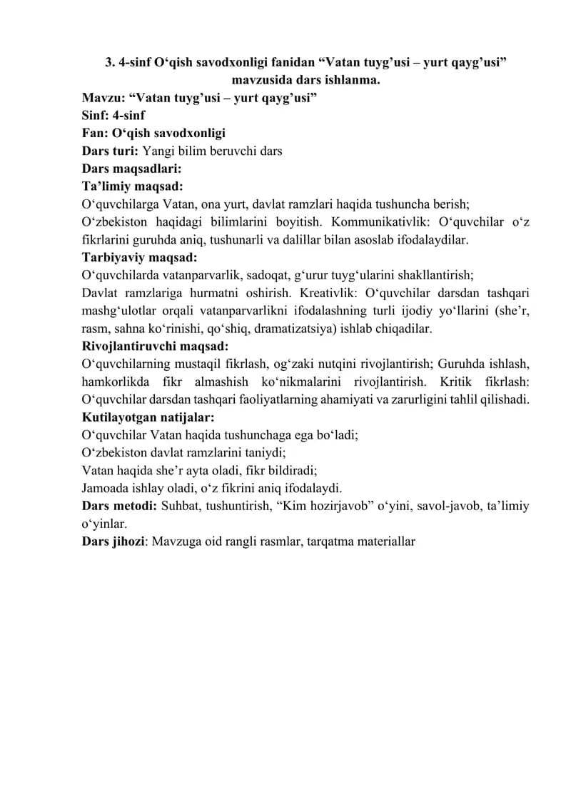 Vatan tuyg’usi – yurt qayg’usi
