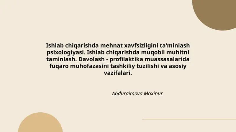 Ishlab chiqarishda mehnat xavfsizligini ta'minlash psixologiyasi