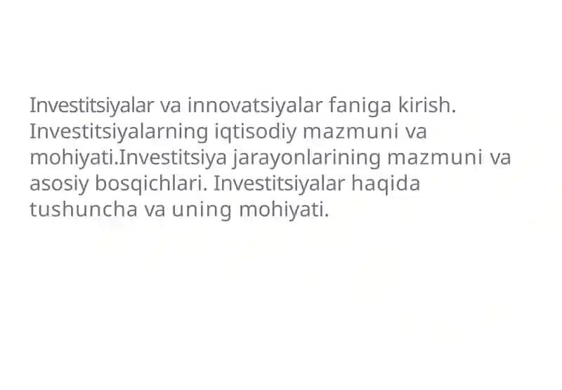 Investitsiyalar va Innovatsiyalar Faniga Kirish