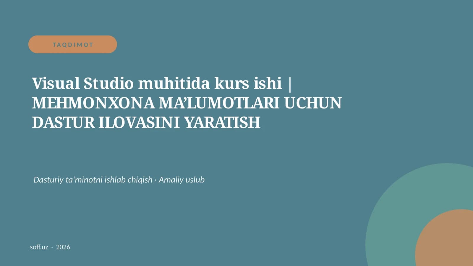 Visual Studio muhitida kurs ishi | MEHMONXONA MA’LUMOTLARI UCHUN DASTUR ILOVASINI YARATISH