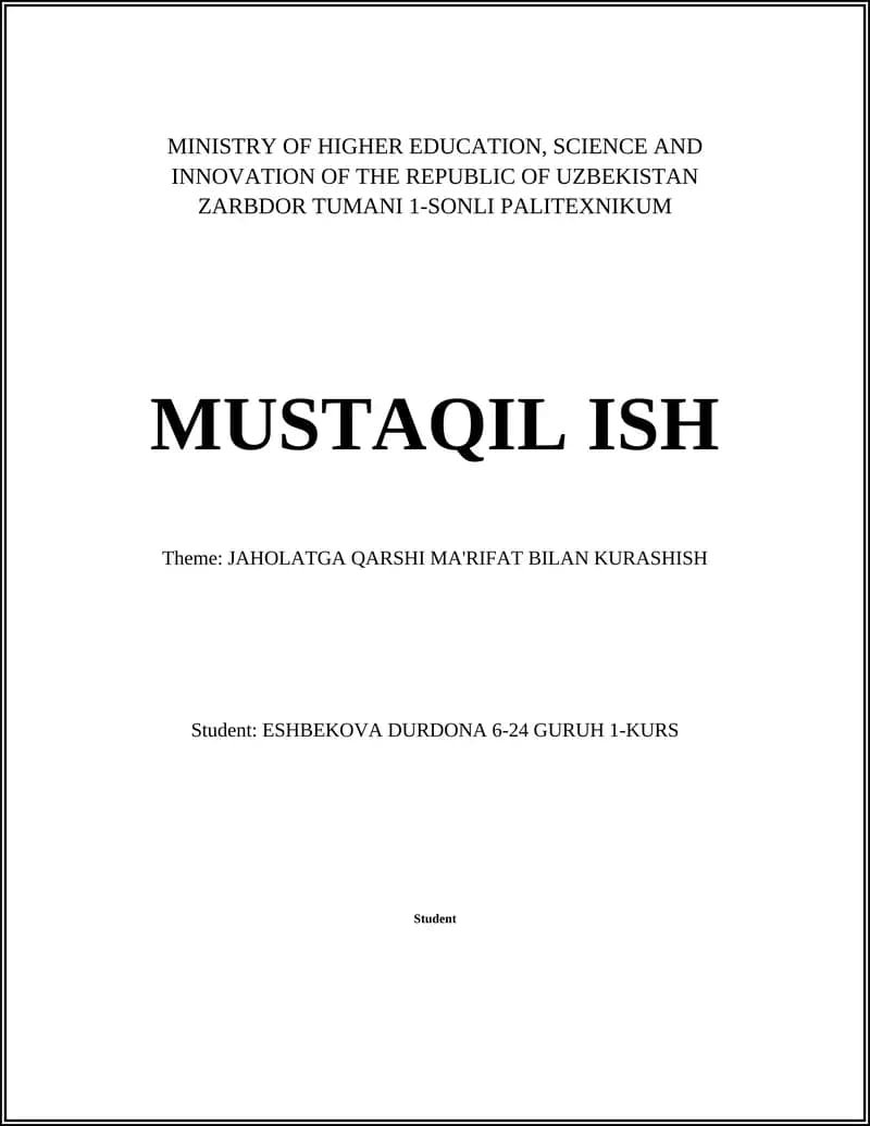 JAHOLATGA QARSHI MA'RIFAT BILAN KURASHISH
