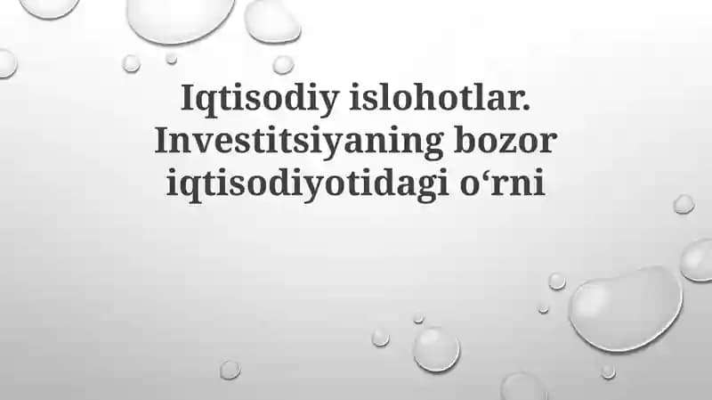 Iqtisodiy islohotlar va investitsiyalar