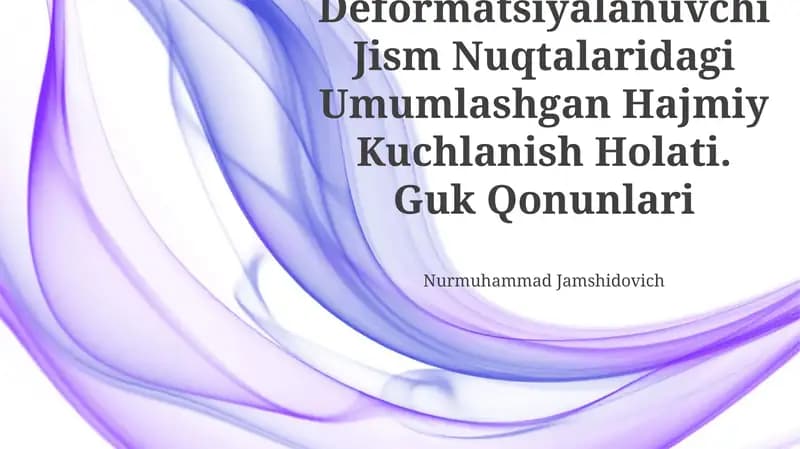 Deformatsiyalanuvchi Jism Nuqtalaridagi Umumlashgan Hajmiy Kuchlanish Holati
