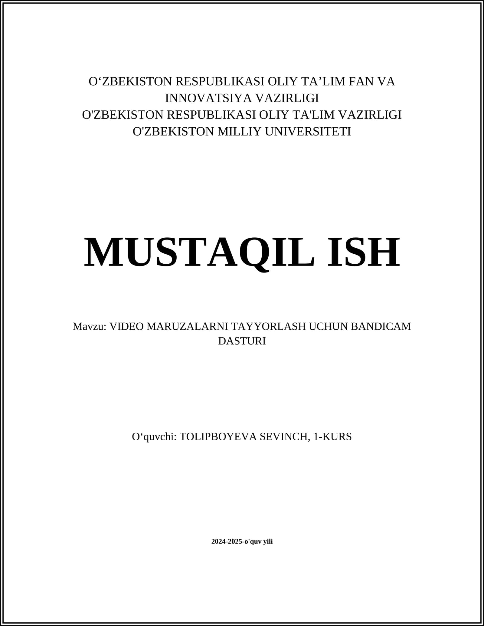 VIDEO MARUZALARNI TAYYORLASH UCHUN BANDICAM DASTURI