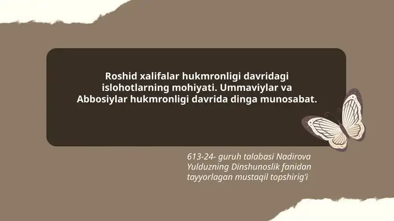 Dinshunoslik fanidan mustaqil topshirig