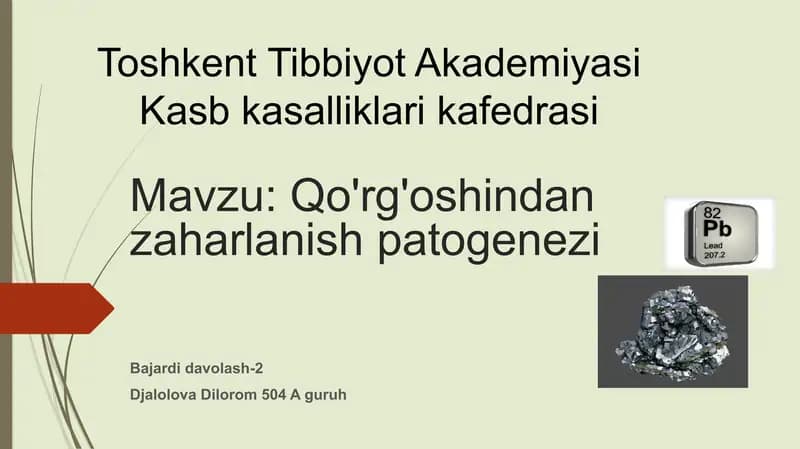Qo'rg'oshindan zaharlanish patogenezi