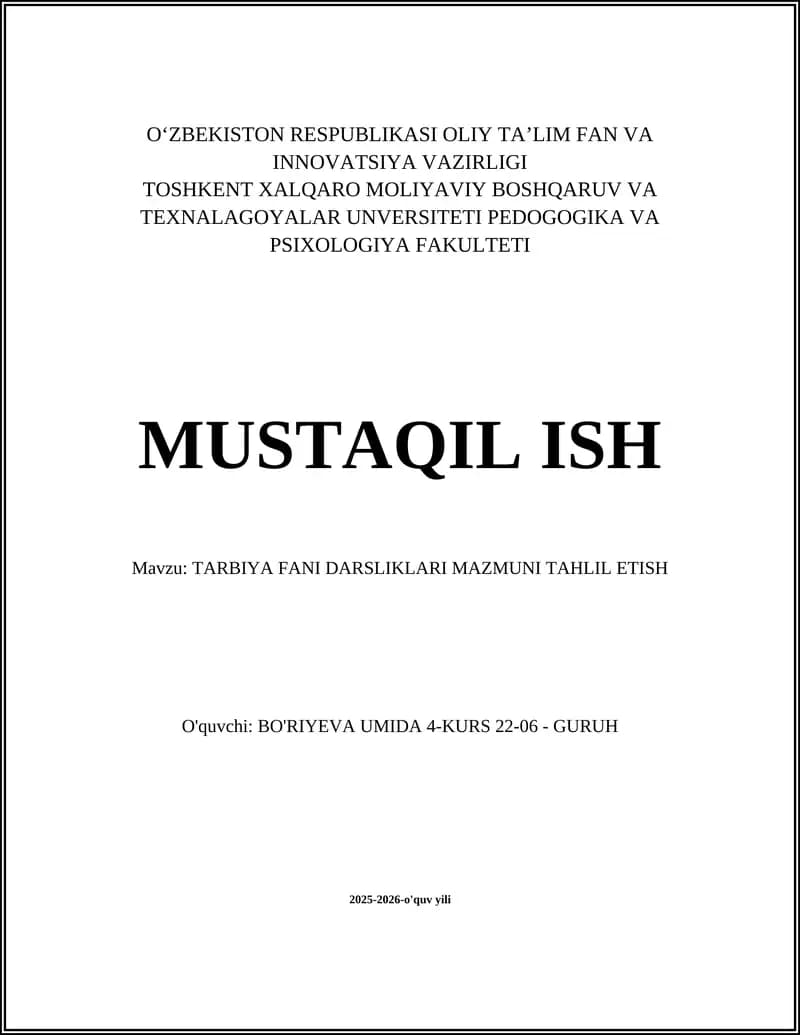 Tarbiya Fani Darsliklari Mazmuni Tahlil Etish