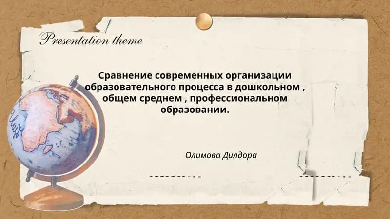 Сравнение современных организации образовательного процесса в дошкольном, общем среднем, профессиональном образовании. Олимова Дилдора