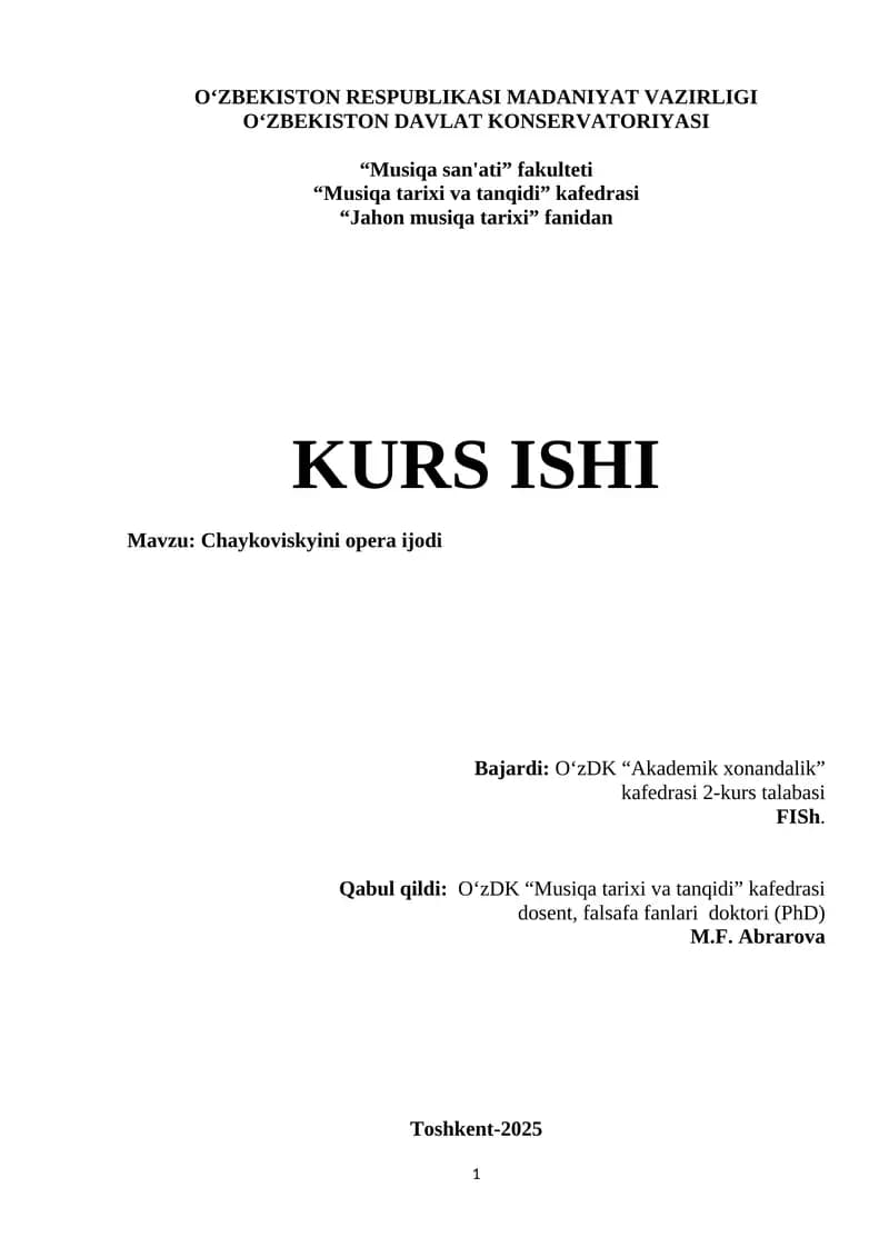 Chaykoviskyini opera ijodi