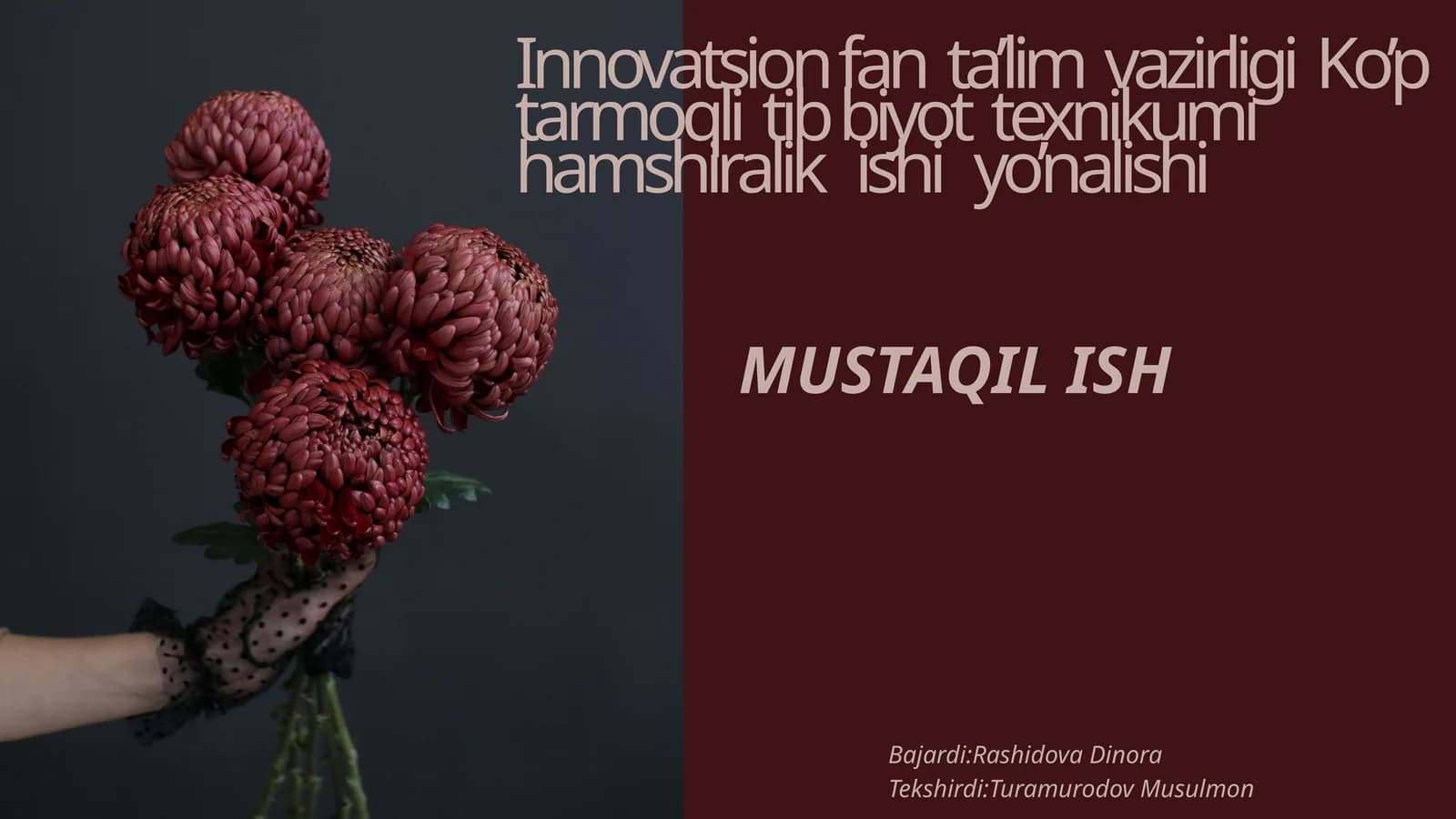 Innovatsion fan ta’lim vazirligi Ko’p tarmoqli tib biyot texnikumi hamshiralik ishi yo’nalishi