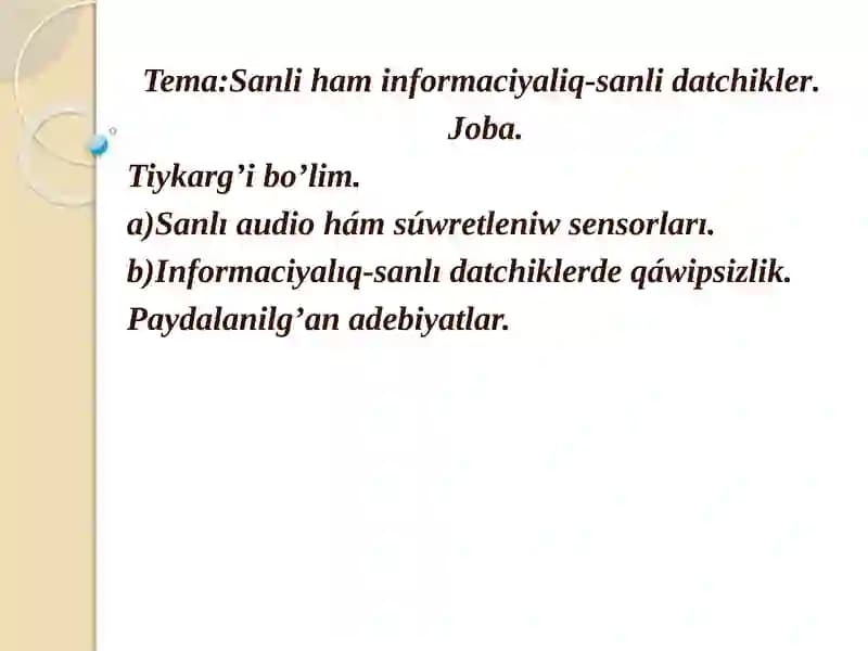 Sanlı hám informaciyaliq sanli data analiz