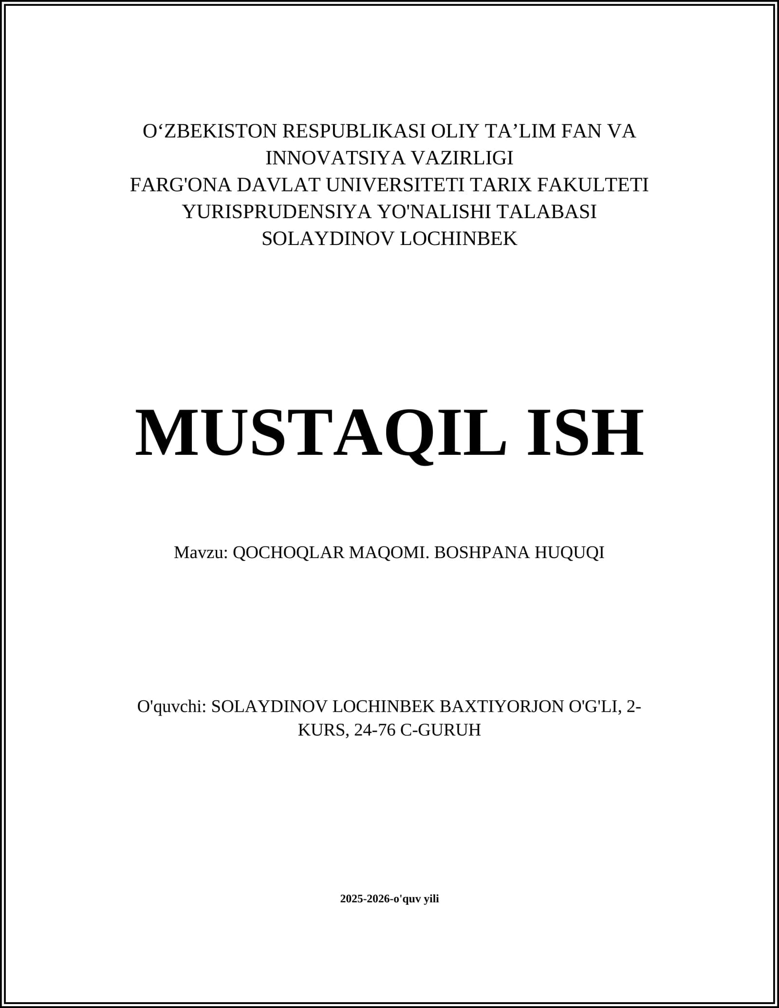 Qochoqlar maqomi. Boshpana huquqi