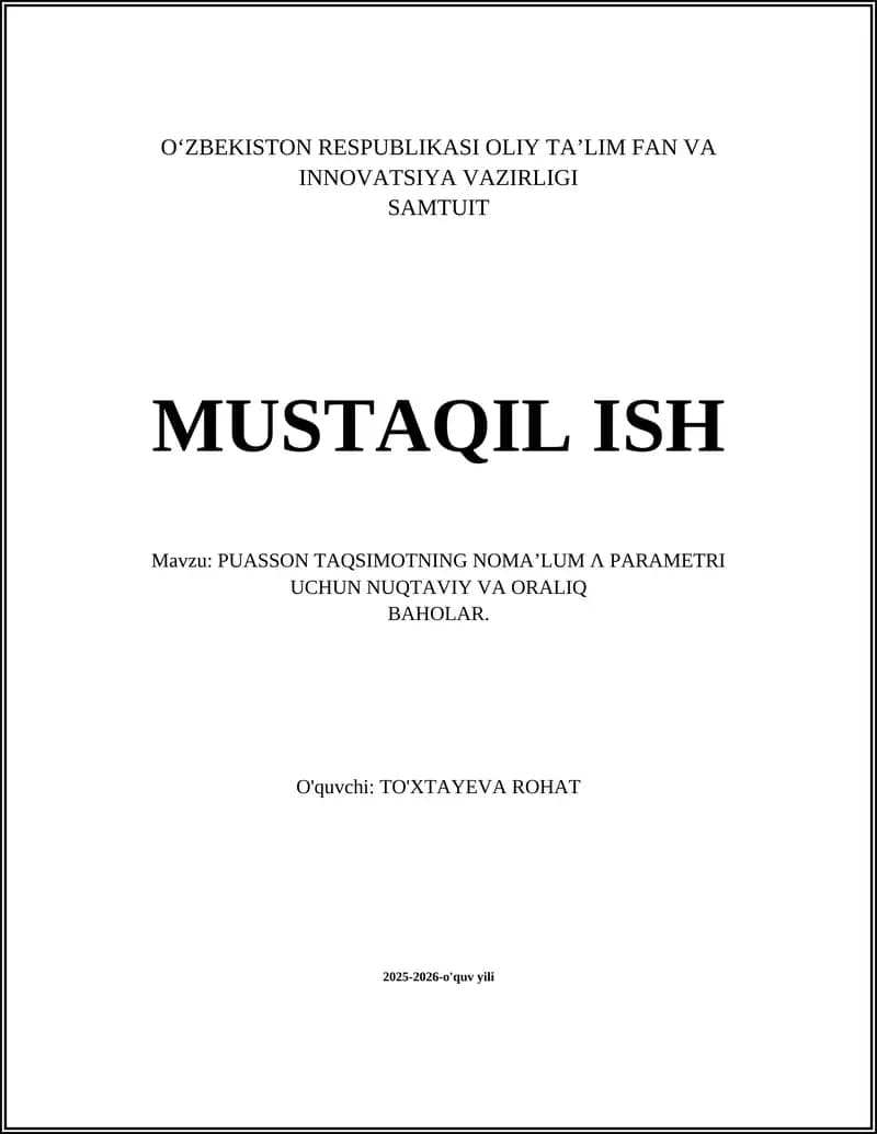 Poisson Taqsimot va Nomalum λ Parametri