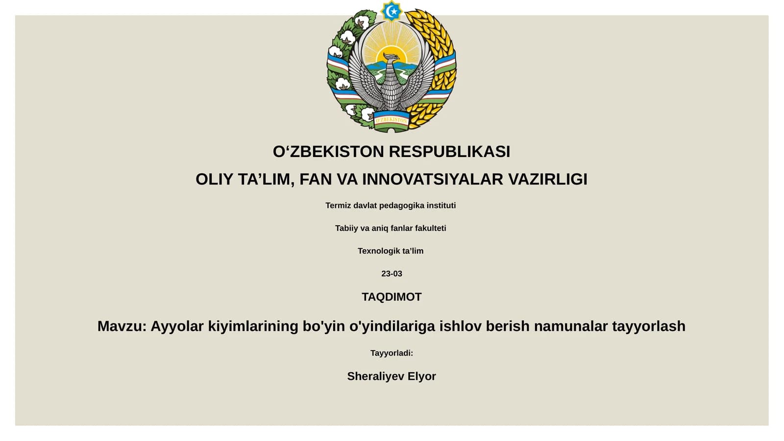 Ayyolar kiyimlarining bo'yin o'yindilariga ishlov berish namunalar tayyorlash