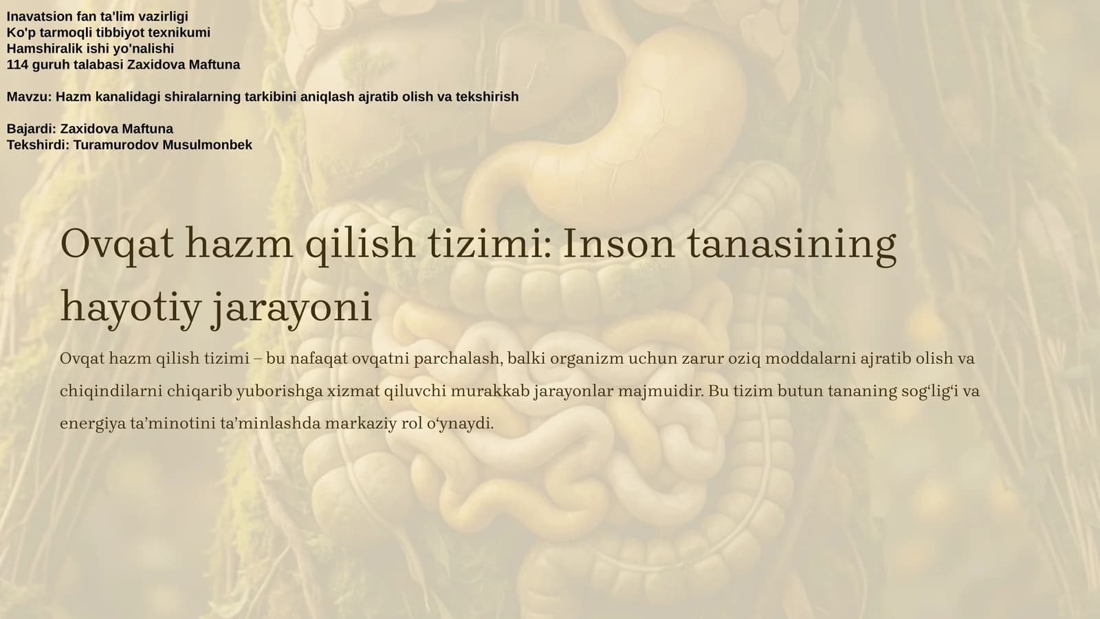 Ovqat hazm qilish tizimi: Inson tanasining hayotiy jarayoni