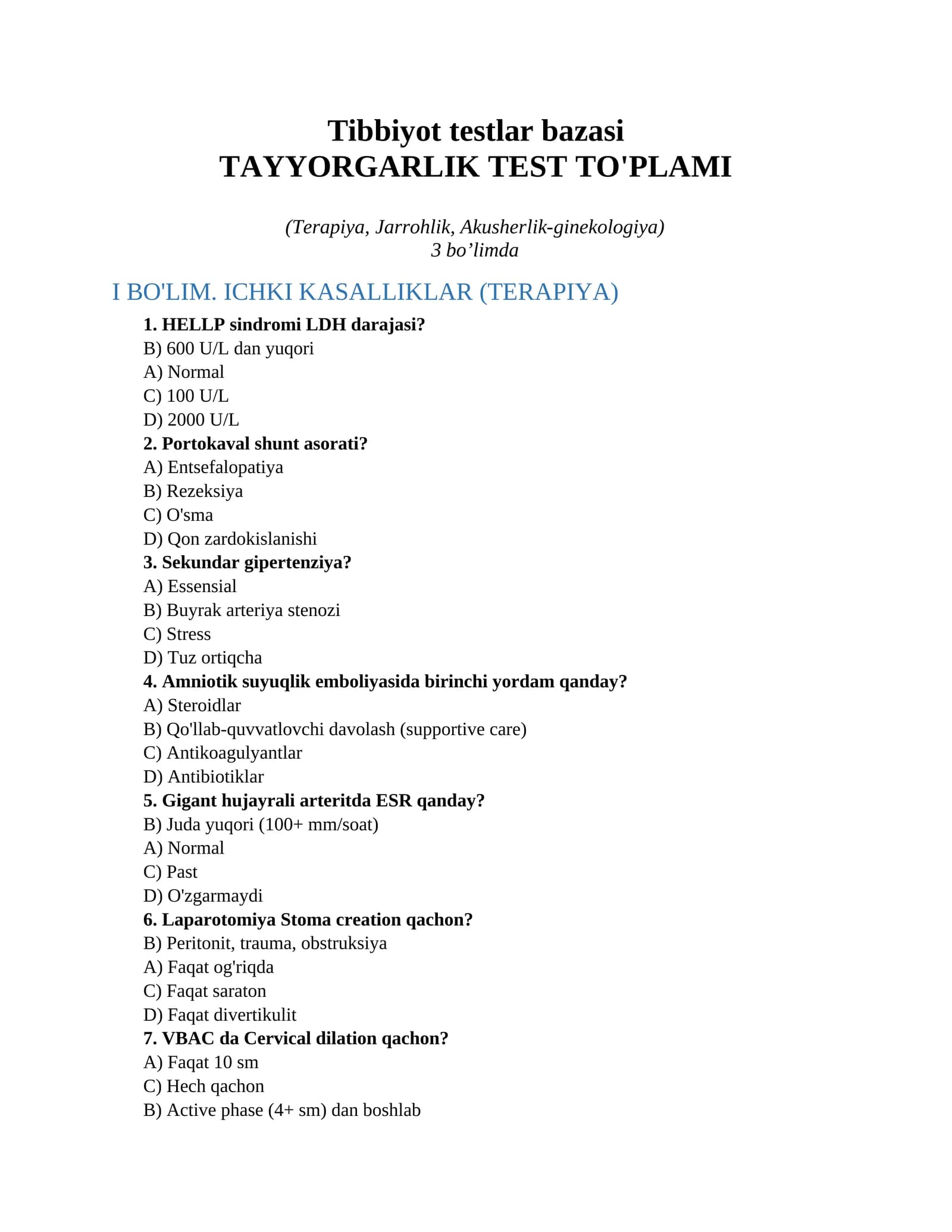 Tibbiyot testlar bazasi