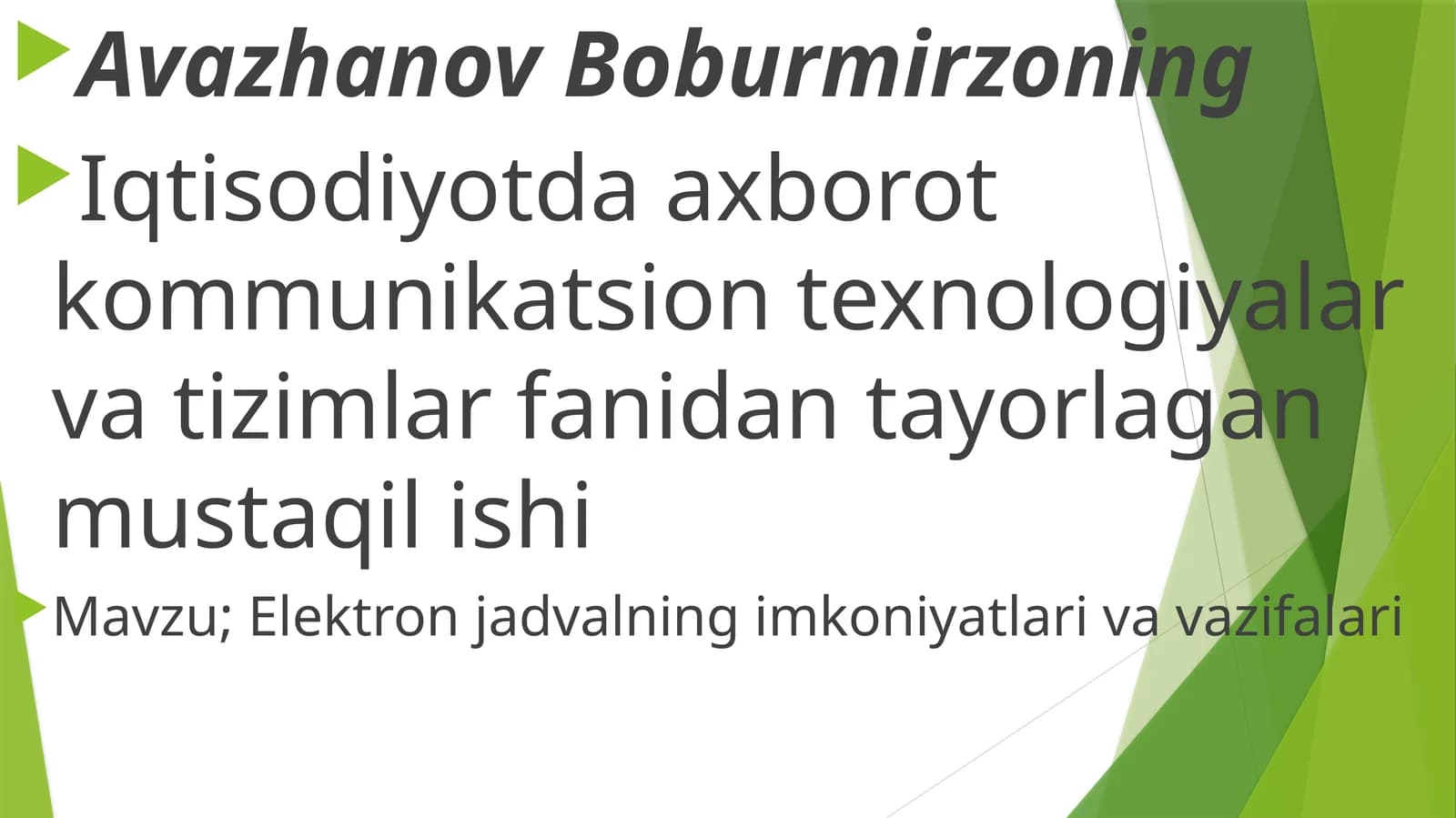 Elektron jadvalning imkoniyatlari va vazifalari