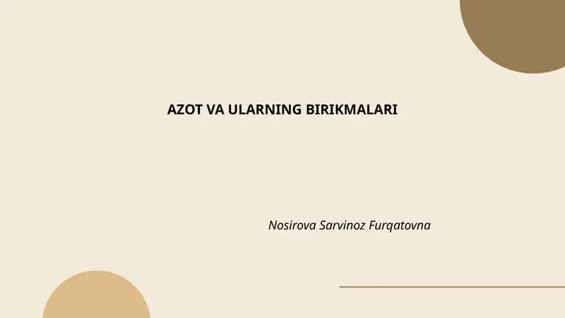 AZOT VA ULARNING BIRIKMALARI