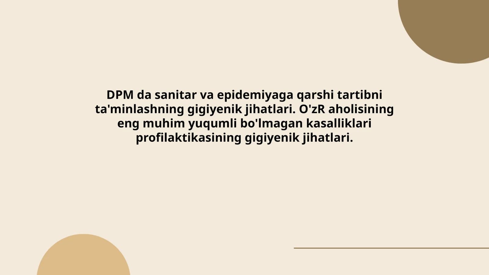 DPM da sanitar va epidemiyaga qarshi tartibni ta'minlashning gigiyenik jihatlari