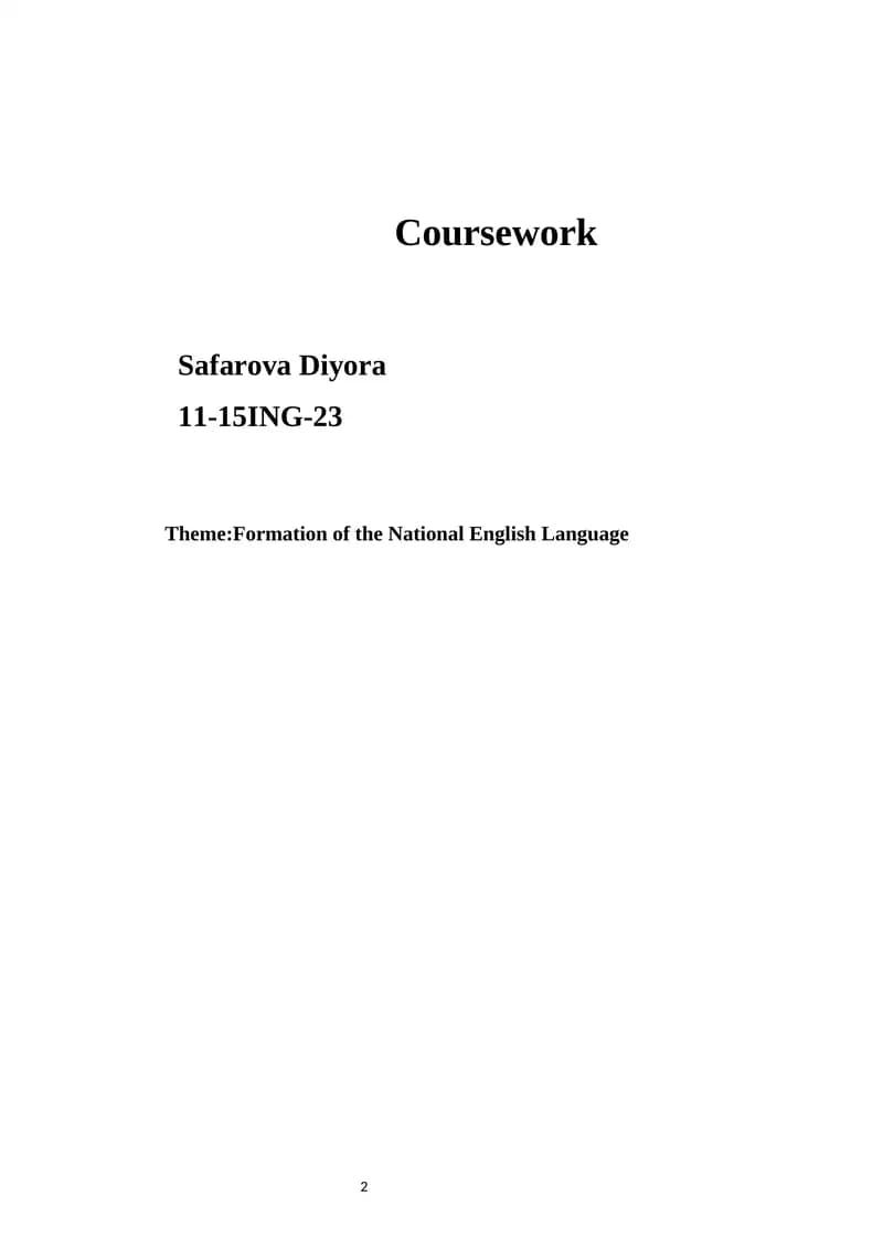 Formation of the National English Language