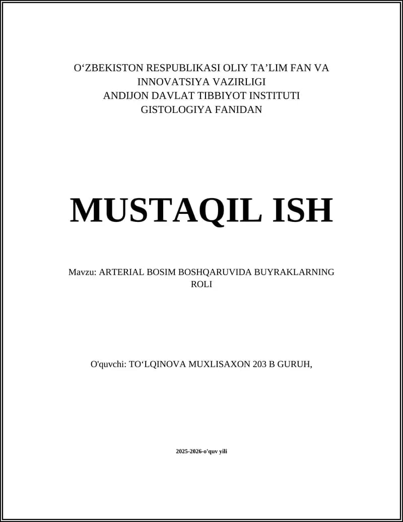 ARTERIAL BOSIM BOSHQARUVIDA BUYRAKLARNING ROLI