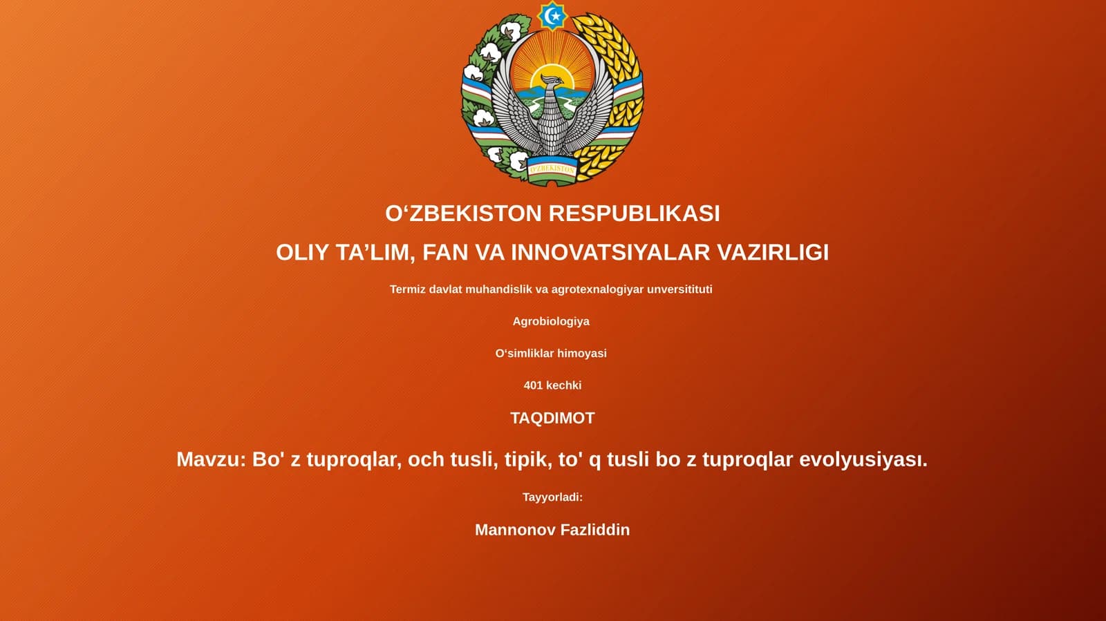 Bo' z tuproqlar, och tusli, tipik, to' q tusli bo z tuproqlar evolyusiyası