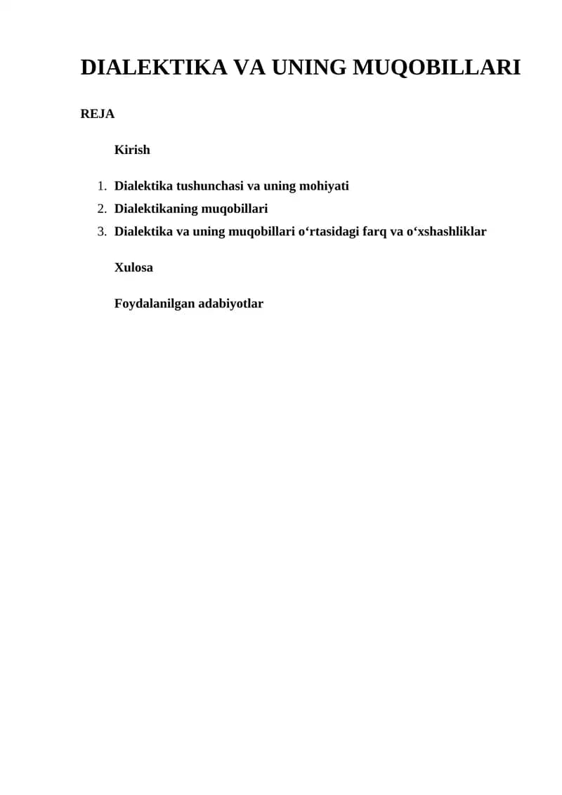 DIALEKTIKA VA UNING MUQOBILLARI