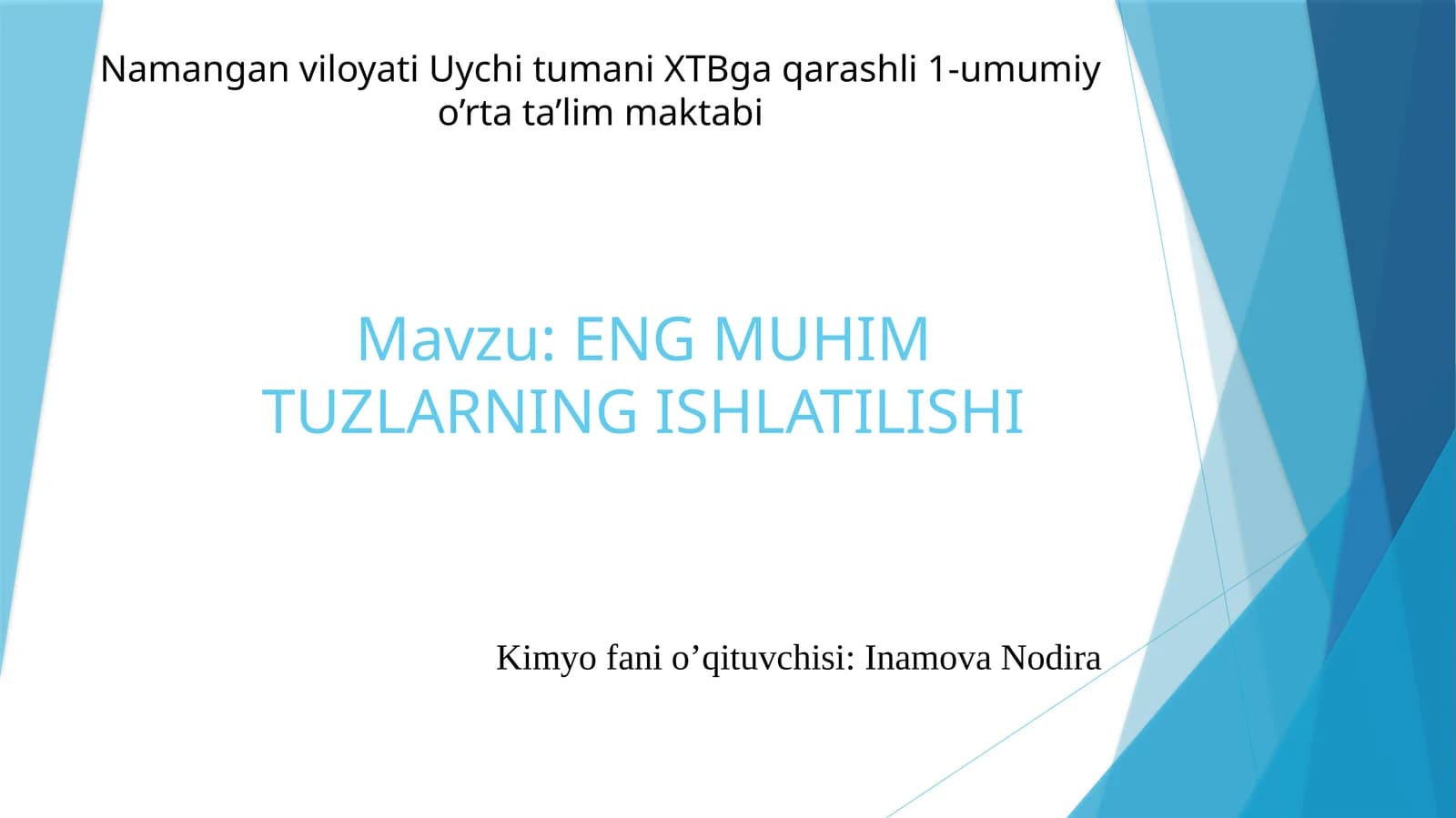 ENGMUHIM TUZLARNING ISHLATILISHI