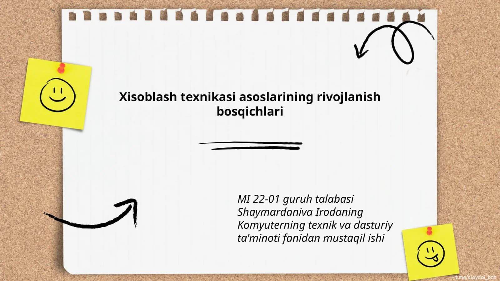 MI 22-01 guruh talabasi Shaymardaniva Irodaning Komyuterning texnik va dasturiy ta'minoti fanidan mustaqil ishi