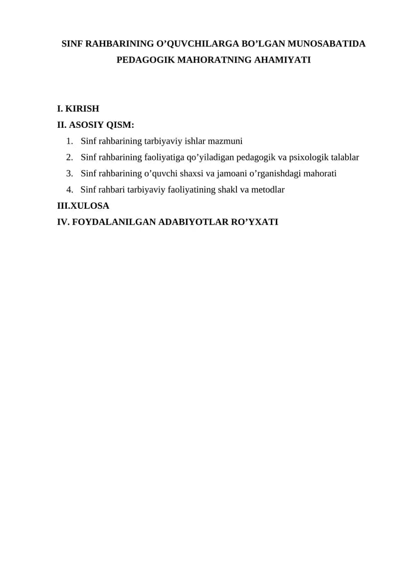 Sinf Rahbarining O’quvchilarga Bo’lgan Munosabatida Pedagogik Mahoratning Ahamiyati