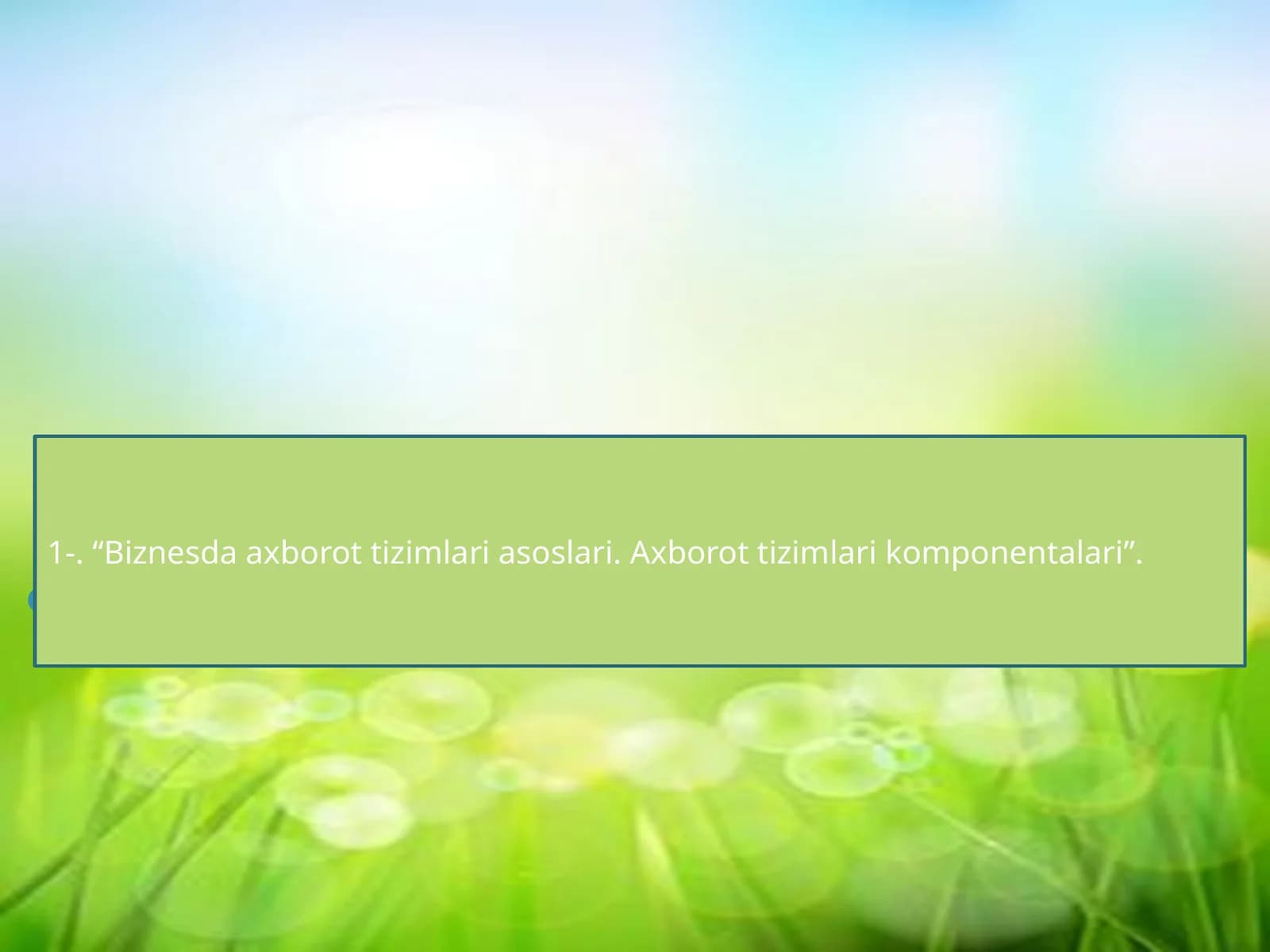 Biznesda axborot tizimlari asoslari. Axborot tizimlari komponentalari