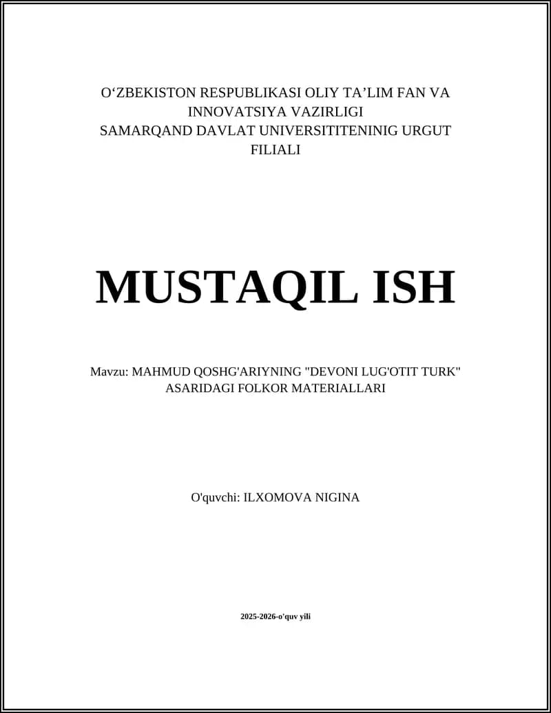 MAHMUD QOSHG'ARIYNING "DEVONI LUG'OTIT TURK"