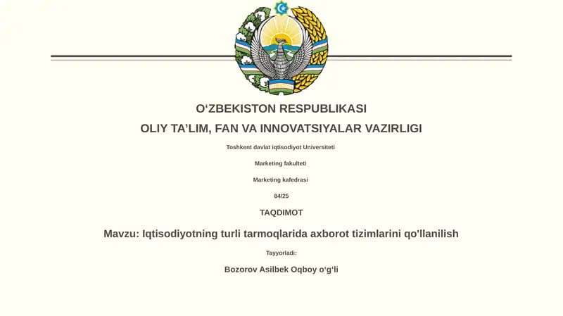Iqtisodiyotning turli tarmoqlarida axborot tizimlarini qo'llanilish