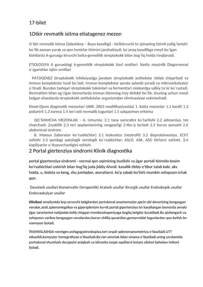 O`tkir revmatik isitma etiatagenez mezon