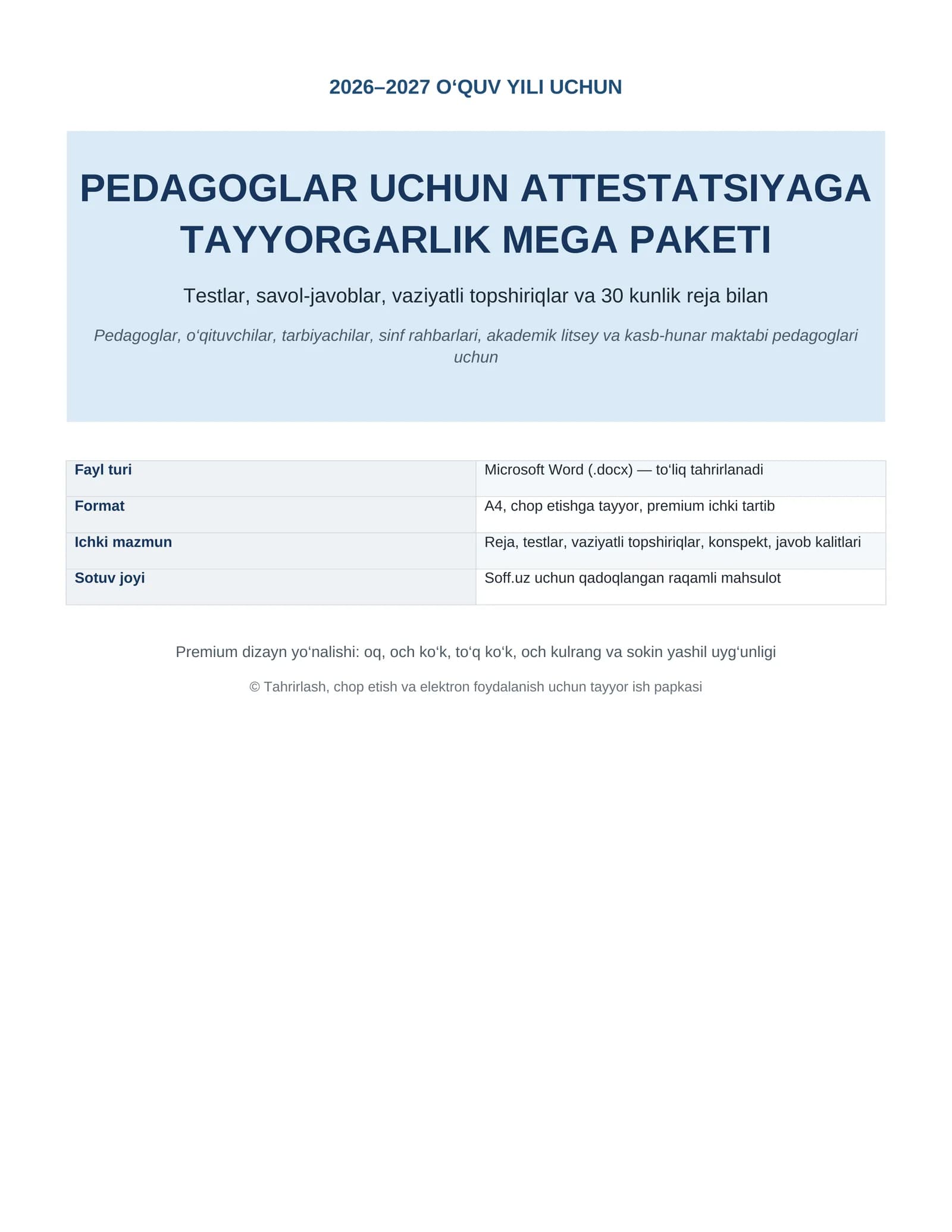 PEDAGOGLAR UCHUN ATTESTATSIYAGA TAYYORGARLIK MEGA PAKETI