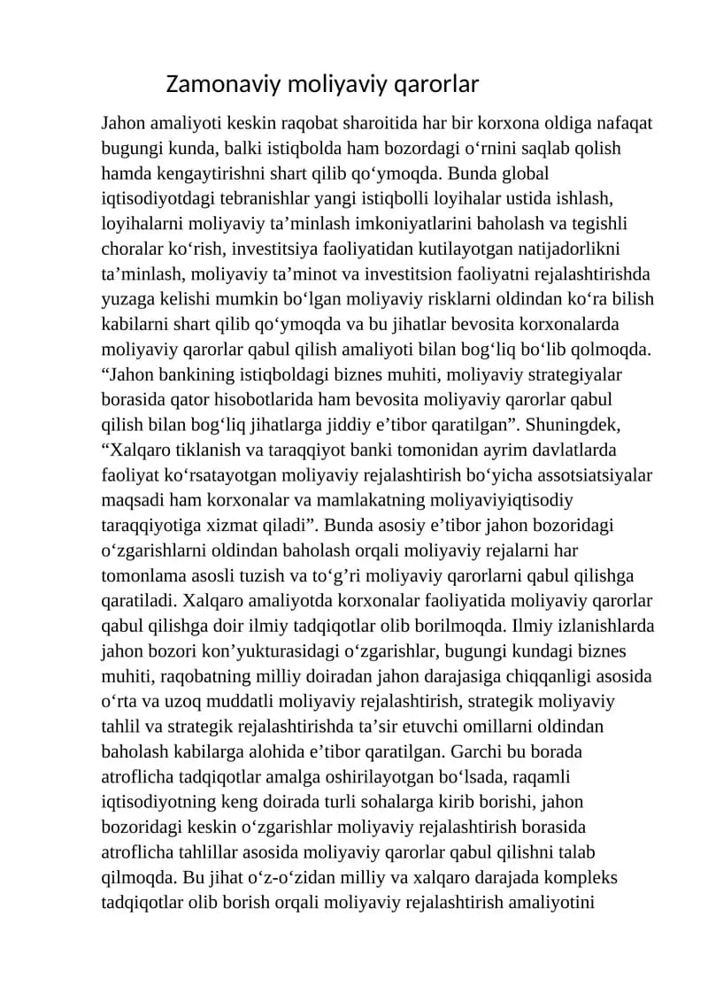 Jahon amaliyoti keskin raqobat sharoitida har bir korxona oldiga nafaqat bugungi kunda, balki istiqbolda ham bozordagi o'rnini saqlab qolish hamda kengaytirishni shart qilib qo'ymoqda